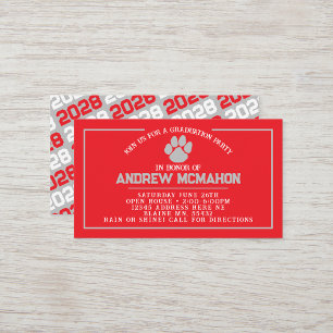 Red & Grey  Pawprint Mini Graduation Invites