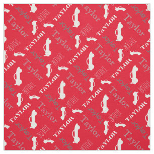 Red grey personalized name boys car text fabric