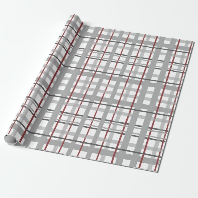 Red & Grey Plaid Wrapping Paper (Unrolled)