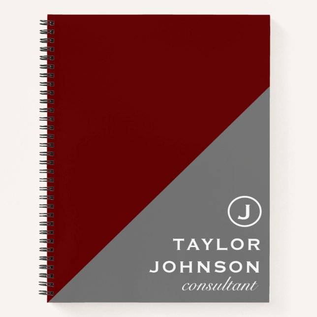 Red & Grey Professional Monogram  Notebook (Front)