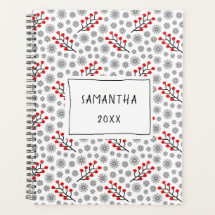 Red Grey Scandinavian Floral Pattern Planner