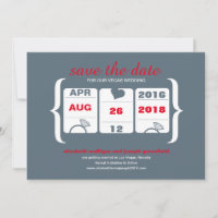 Red Grey Slot Machine Save the Date - Wedding