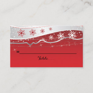 Red, grey snowflake wedding place card