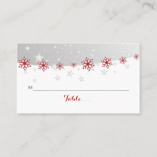 Red, grey snowflake wedding place card