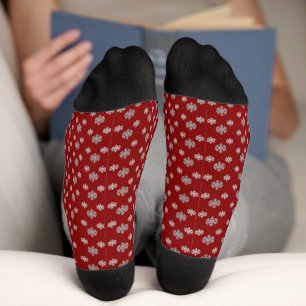 Red Grey Snowflakes Socks