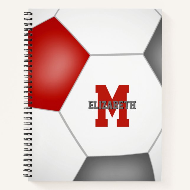 red grey soccer team colours personalized notebook (Front)
