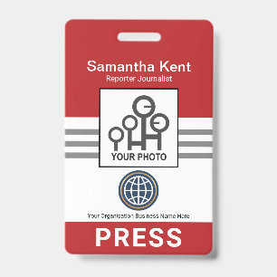 Red Grey Stripes Column Press Badge