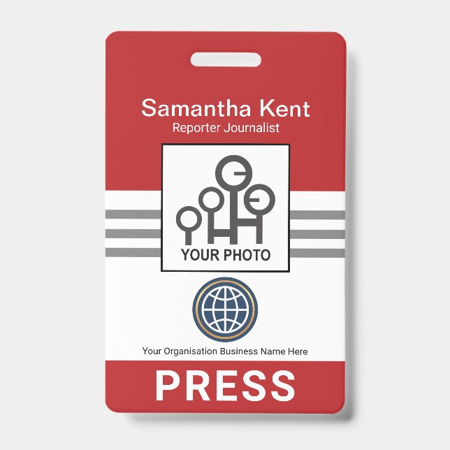 Red Grey Stripes Column Press Badge (Front)