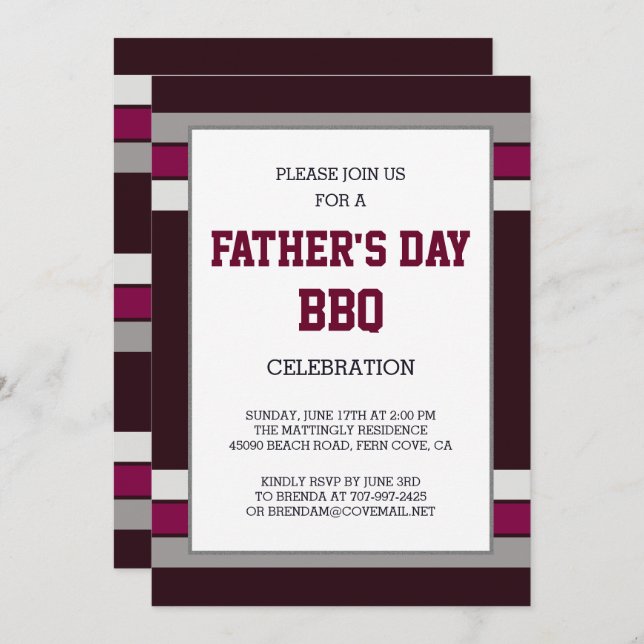 Red Grey Stripes Fathers Day Party Invitation (Front/Back)
