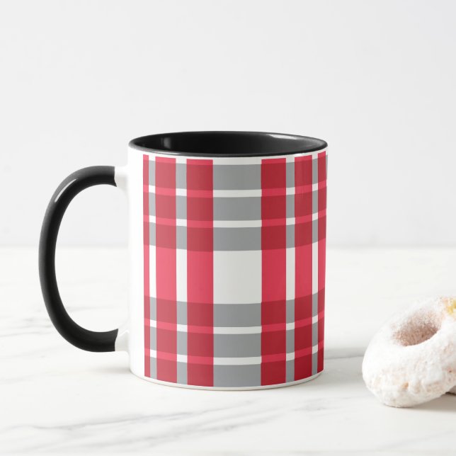Red Grey Stripes  Mug (With Donut)