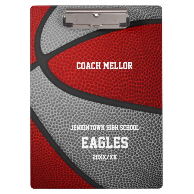red grey team colours basketball coach name clipboard (Front)