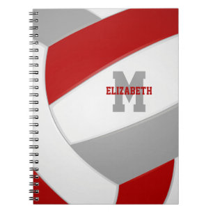 red grey team colours girls boys volleyball notebook