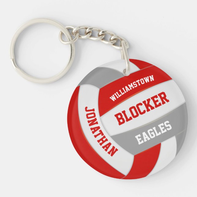red grey team colours personalized volleyball keychain (Front)