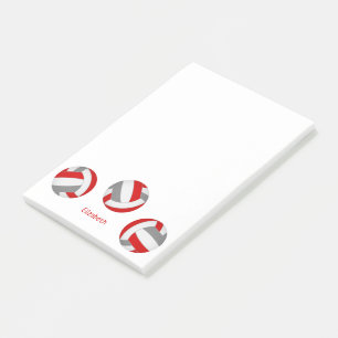 red grey team colours personalized volleyball post-it notes