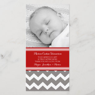 Red Grey Thank You Baby Shower Photo Cards