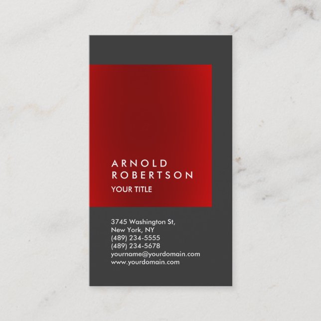 Red Grey Trend Vertical Professional Business Card (Front)