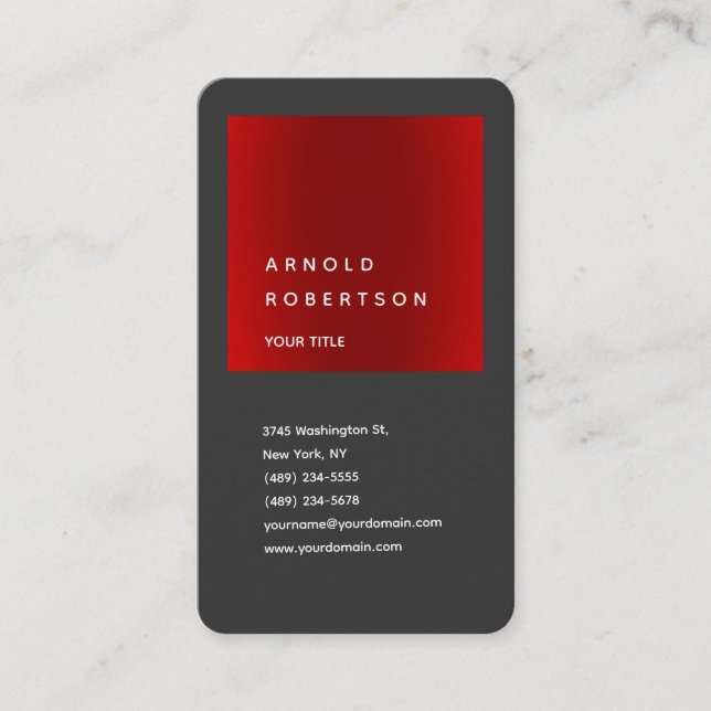 Red Grey Trendy Professional Round Corner Business Card (Front)