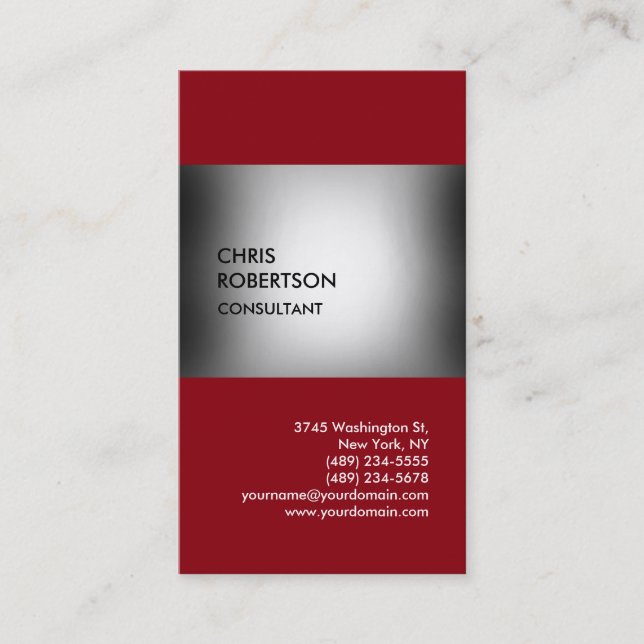 Red grey vertical unique business card (Front)