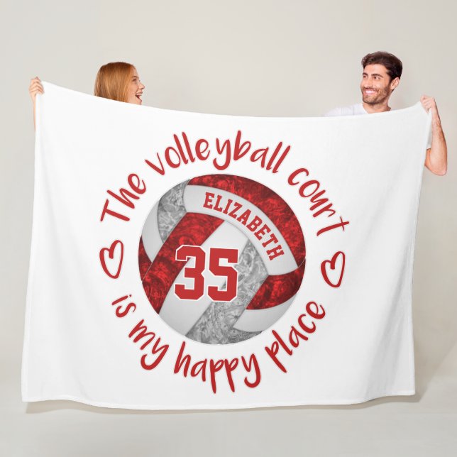 red grey volleyball court happy place personalized fleece blanket (In Situ)