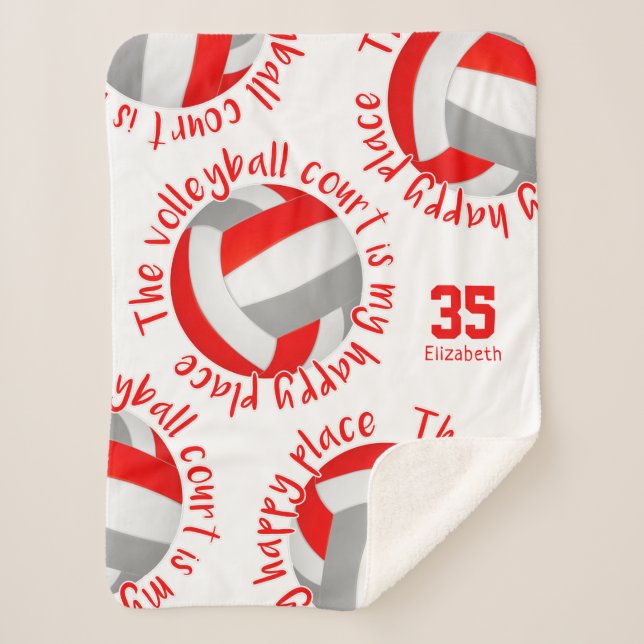 red grey volleyball court happy place typography sherpa blanket (Front)