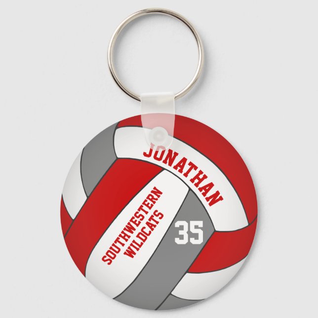 red grey volleyball player and team name keychain (Front)