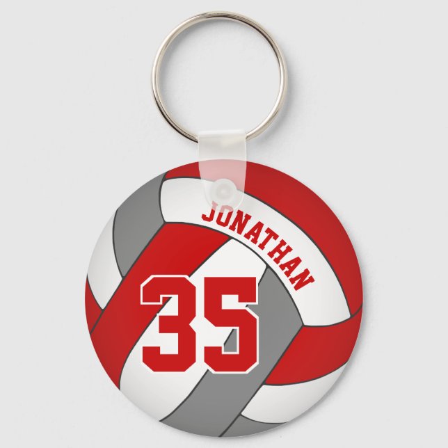 red grey volleyball player name jersey number keychain (Front)