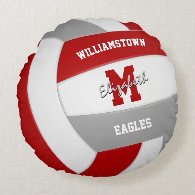 red grey volleyball team colours sports room decor round pillow (Front)