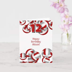 red grey volleyballs kids sports happy birthday card