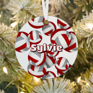 red grey volleyballs w athlete name keepsake metal ornament