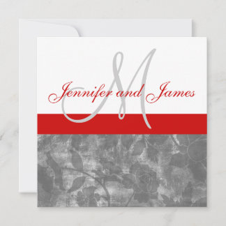 Red Grey Wedding Invitation Monogram Names Floral