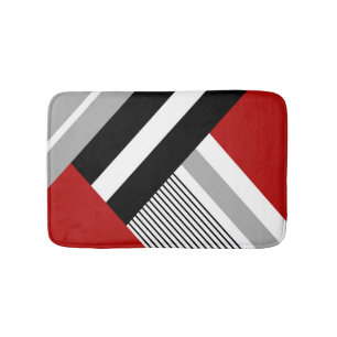 Red, grey, white and black geometric shapes bath mat