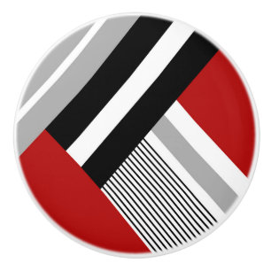 Red, grey, white and black geometric shapes ceramic knob
