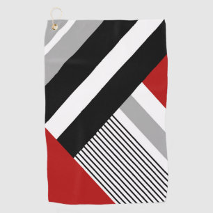 Red, grey, white and black geometric shapes golf towel