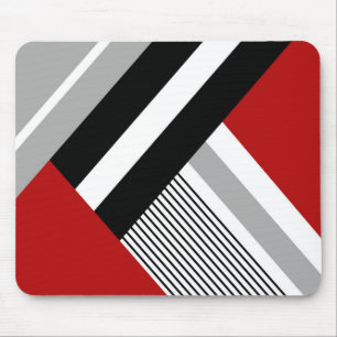 Red, grey, white and black geometric shapes mouse pad