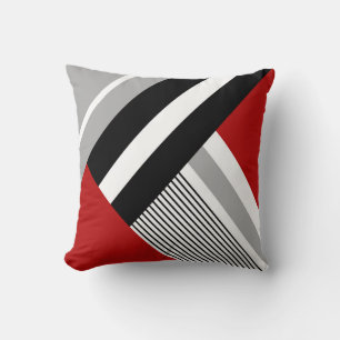 Red, grey, white and black geometric shapes throw pillow