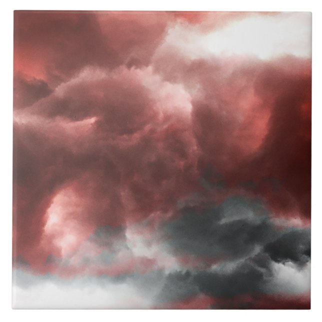 Red grey white black abstract clouds digital art tile (Front)
