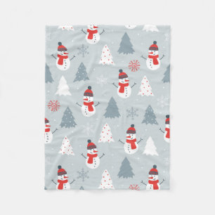 Red Grey & White Christmas Snowman Pattern Fleece Blanket