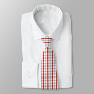 Red Grey White Plaid Classic Traditional Men's  Tie