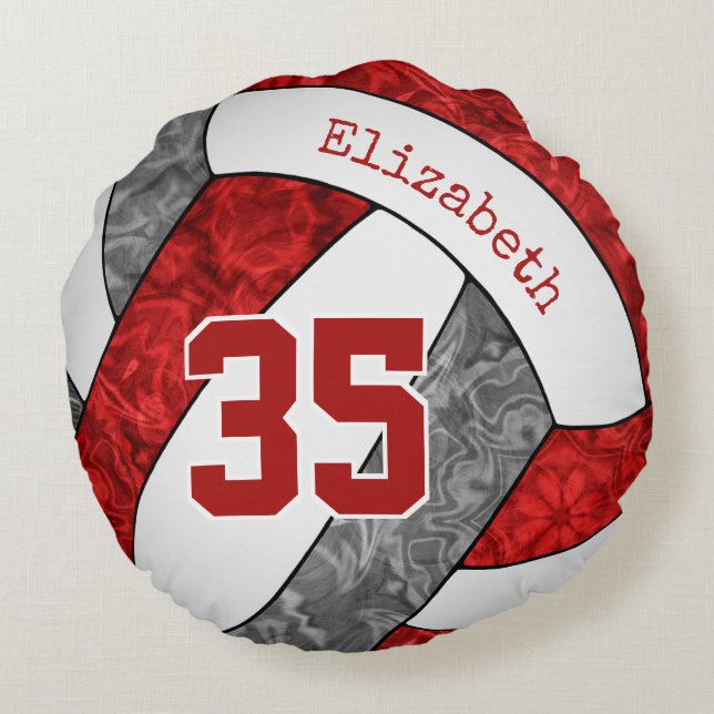 red grey white volleyball team colours girls round pillow (Back)