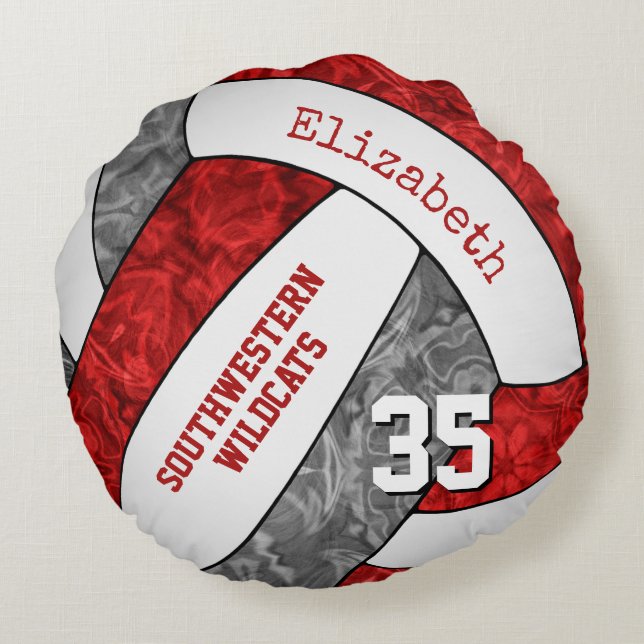 red grey white volleyball team colours girls round pillow (Back)