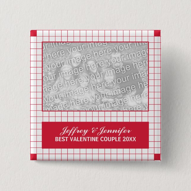 Red Grid Photo 2 Inch Square Button (Front)