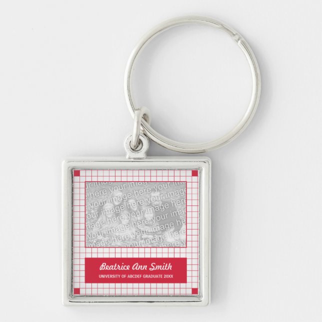 Red Grid Photo Keychain (Front)