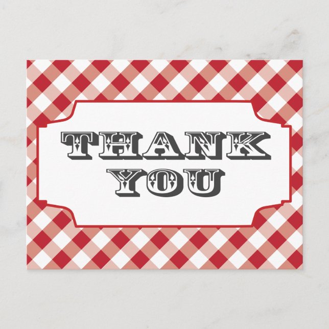 Red Gringham Pattern Thank you postcards (Front)