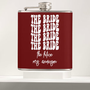 Red Groovy Retro Personalized Bachelorette Bride Hip Flask