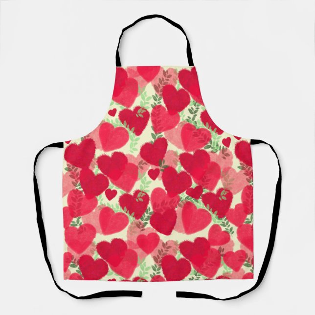 Red growing hearts in bloom all-over apron (Front)