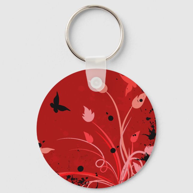 Red Grunge Butterfly Keychain (Front)