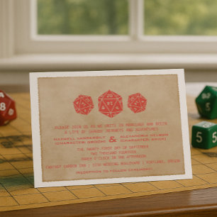 Red Grunge D20 Dice Gamer Faire-part de mariage