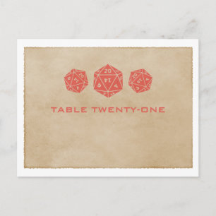 Red Grunge D20 Dice Gamer Numéro de table Carte po