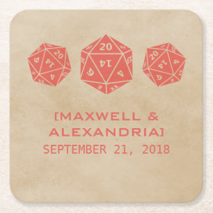 Red Grunge D20 Dice Gamer Paper Coasters