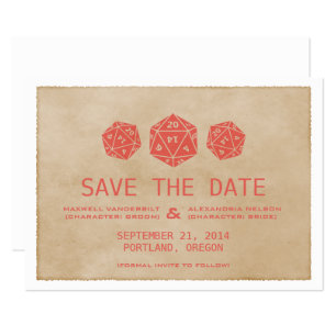 Red Grunge D20 Dice Gamer Save the Date Invite